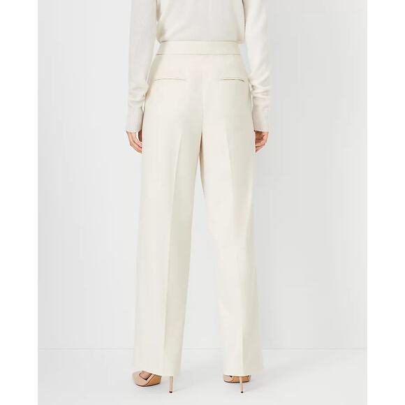 NWT Ann Taylor Women's Pleated Slim Straight Pants Heathered Flannel Oatmeal 0 - Picture 2 of 13